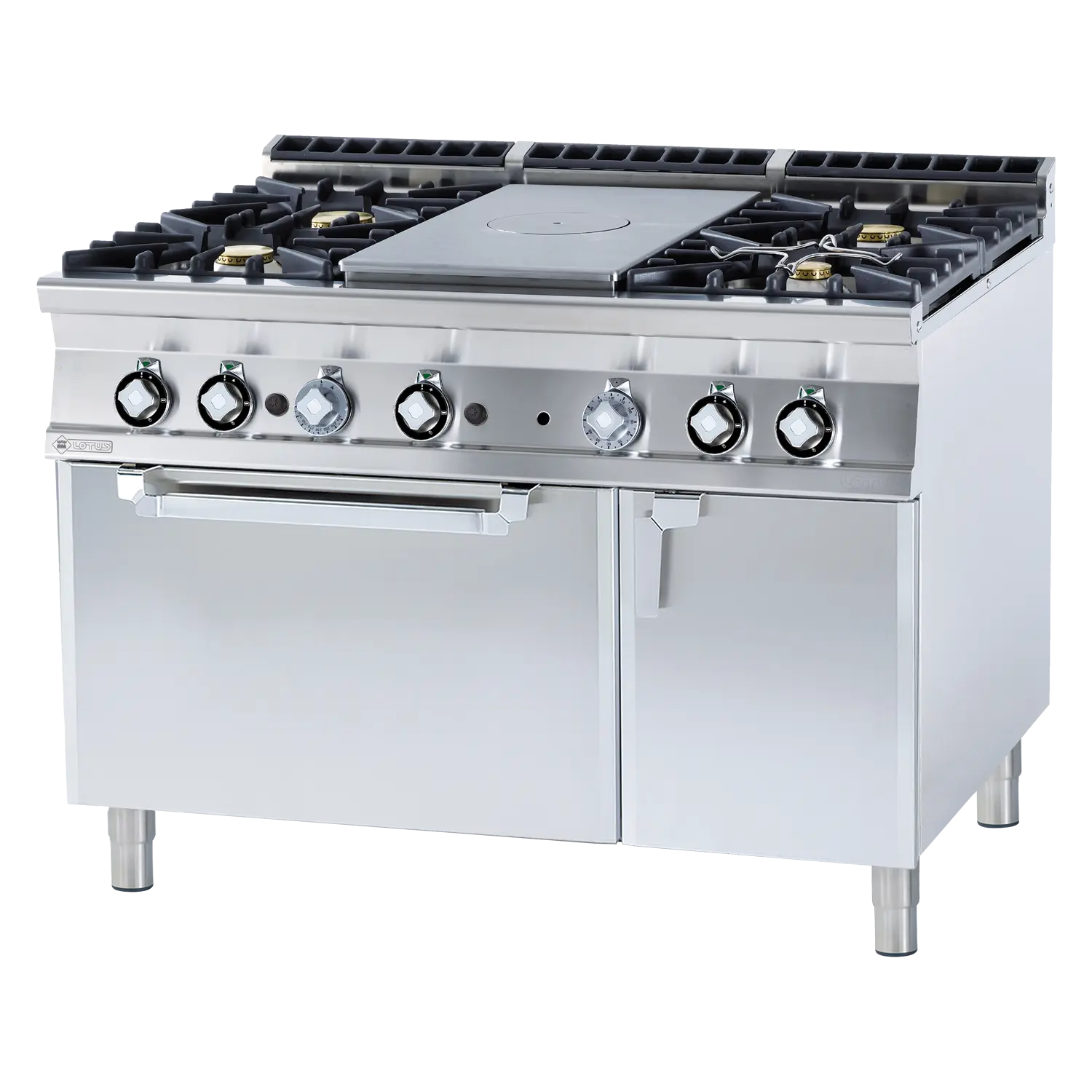 Sporák tálový plynový se statickou plynovou troubou GN 2/1 - 5x hořák 1x plotýnka 4 kW | RM - TPF4-912GV