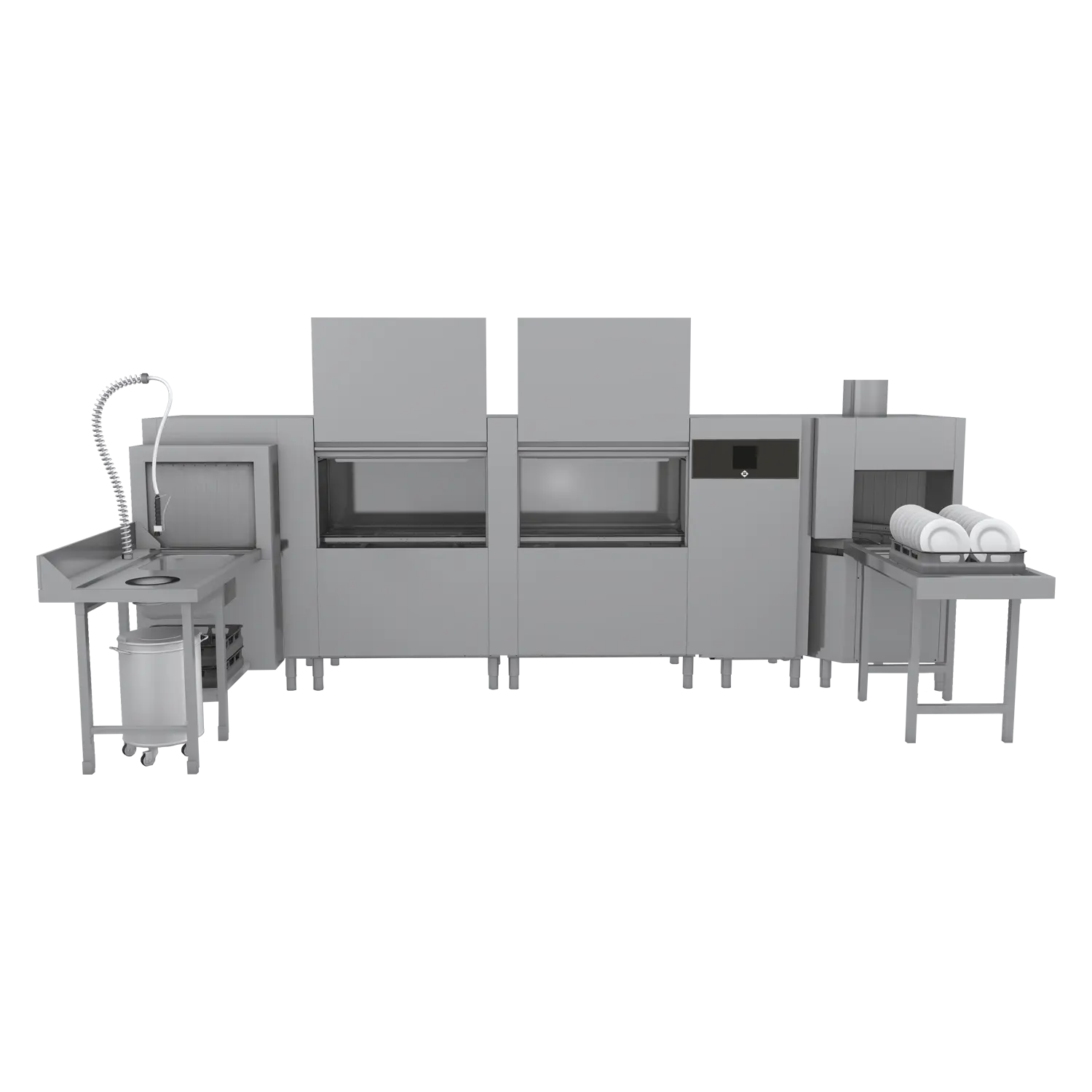 Myčka tunelová 300, studená voda, výstup vpravo, rohový, předmytí, rohový sušící modul, rekuperace | RM - XT 300 R XTRS CTPWR XTRCO